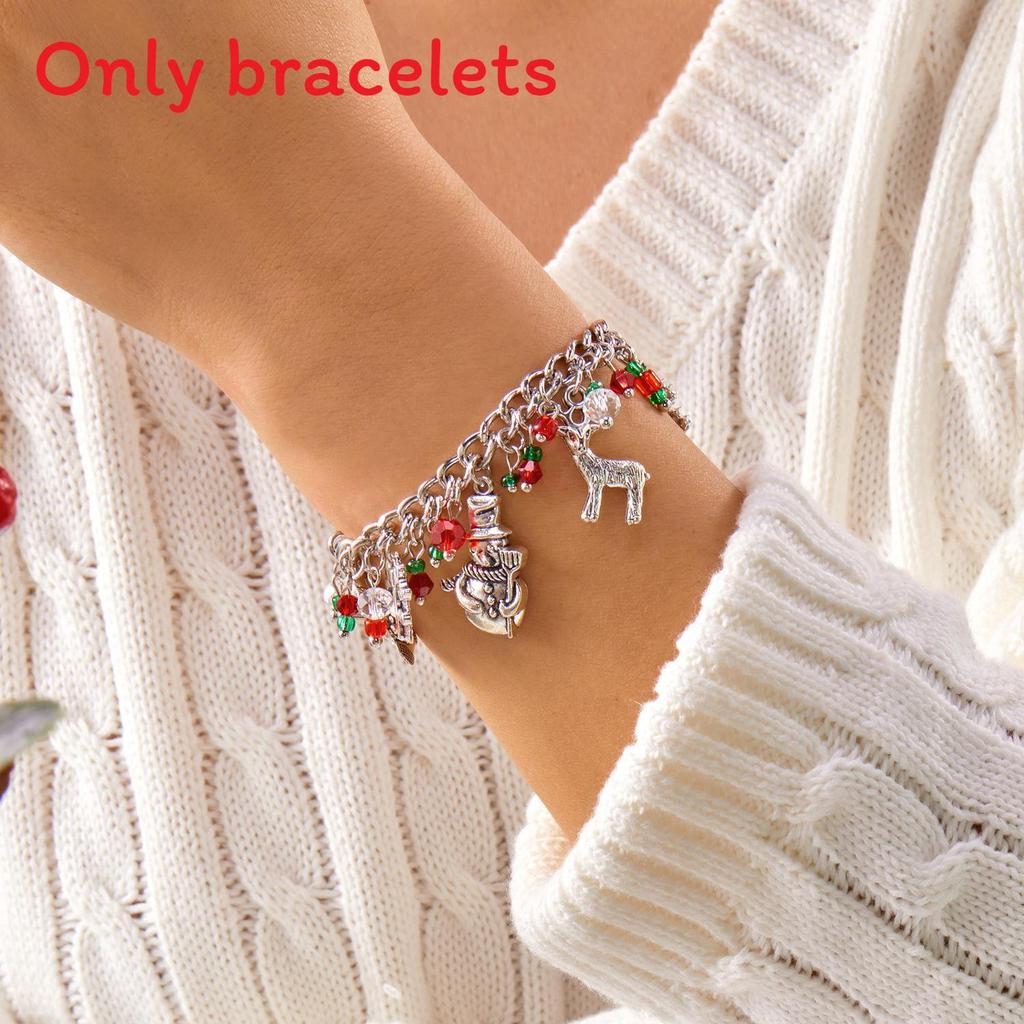 

Christmas Snowman Reindeer Snowflake Beaded Pendant Wristlet For Women Holiday Gift Style F