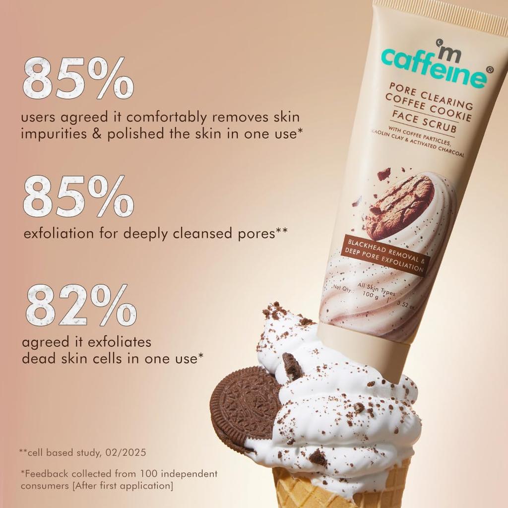 mCaffeine Pore Clearing Coffee & Cookie Face Scrub With 4.5% Exfoliants Walnut Charcoal Clay For Smooth Clear Skin Women Men 100 G
