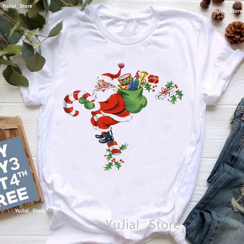 Santa Claus Riding A Dolphin Print Tshirt for Girls White Casual Christmas Gift Tshirt Fashionable Shortsleeved Tshirt Women