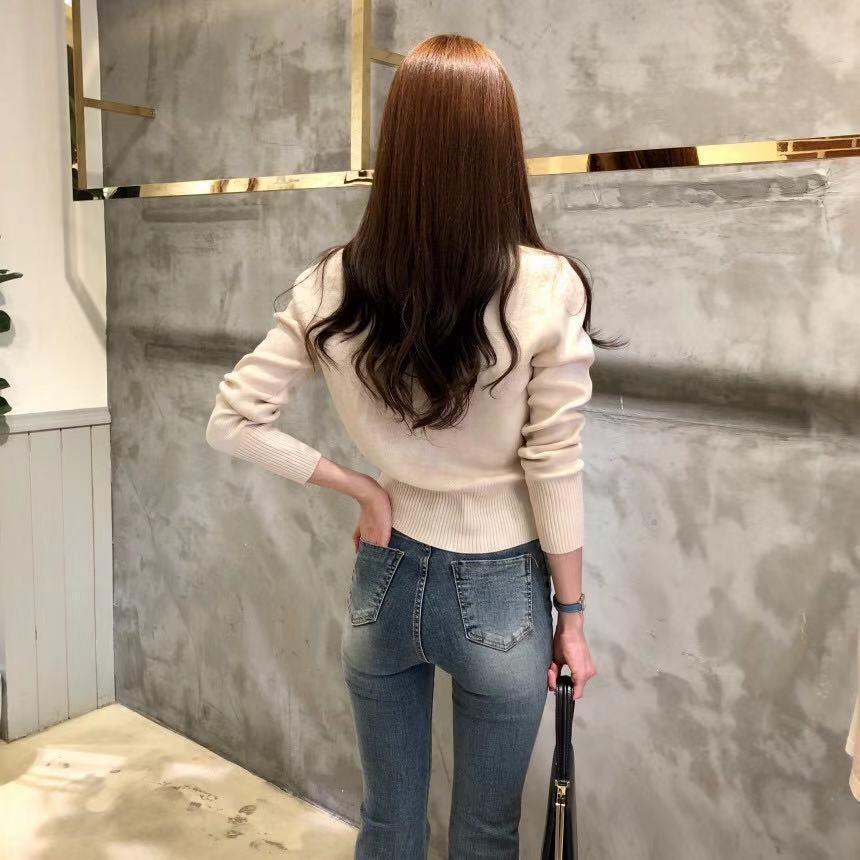 Xiaoxiang Style Knitted Cardigan Jacket Retro Short Fit Slimming Sweater Long Sleeved Top