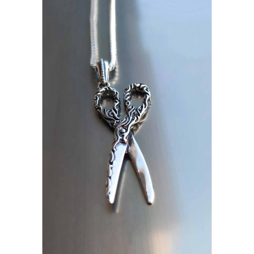 Silver Plated Barber Scissors Men's Necklace