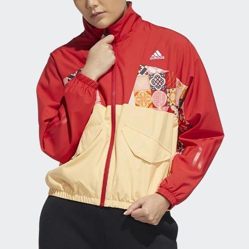 adidas CNY Lunar New Year Color-Block Sports Jacket for Women, Light Scarlet