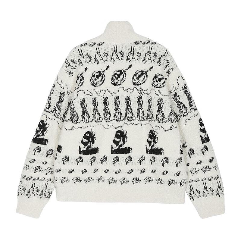 JNBY 2025 Autumn High-Neck Abstract Knit Cardigan