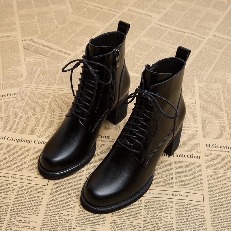 

Fashion Vintage Black Lace Up Boots Women Fashion Side Zipper Design Chunky Heel Women s Boots Comfortable Round Toe Zapatos De Mujer 39 чёрный