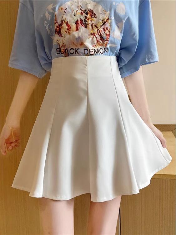 Chic High-Waisted A-Line Midi Skirt: Versatile, Slimming, and Trendy Japanese-Style Women's Fashion for Petite Figures.