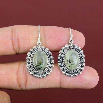 Orecchini in Prehnite Muschiata Pietra Preziosa Gioielli Fatti a Mano Orecchini Vintage Orecchini in Argento Sterling 925 Gioielli in Prehnite Muschiata Orecchini Pendenti Per Regali