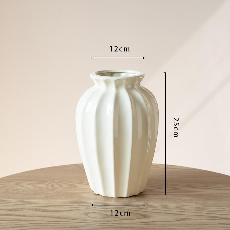 Creative Stripe Vases Decor, Ceramic, Home Bedroom Living Room Study, Flower Arrangement Table Decorations Cream Style Vase, 1Pc