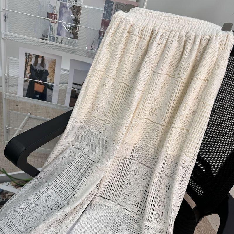 Summer Loose Pants Vintage White Pants Women High Waist Sweet Embroidery Flower Pants Lace Korean Y2k Aesthetic Casual Trousers
