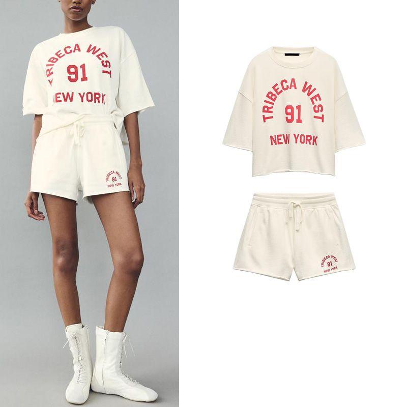 Early Autumn New Arrival Female Fashion Stylish Printing Flannel Sweatshirt 3253804 Text Decoration Shorts 3253807