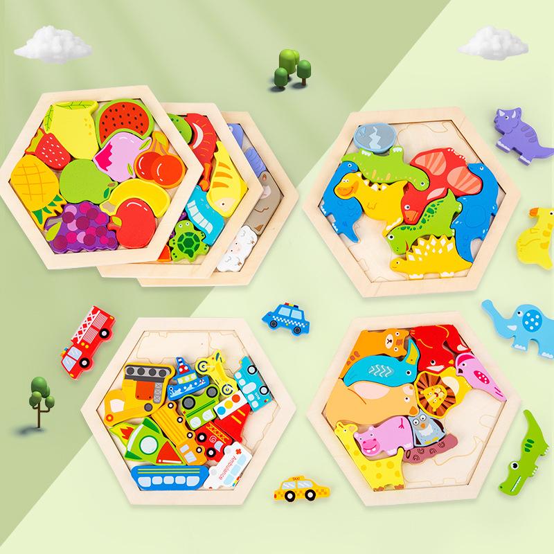 Wooden Jigsaw Puzzle Kids Toy Cartoon Dinosaur Animal Wood Puzzles Game Baby Montessori Educational Toys For Children