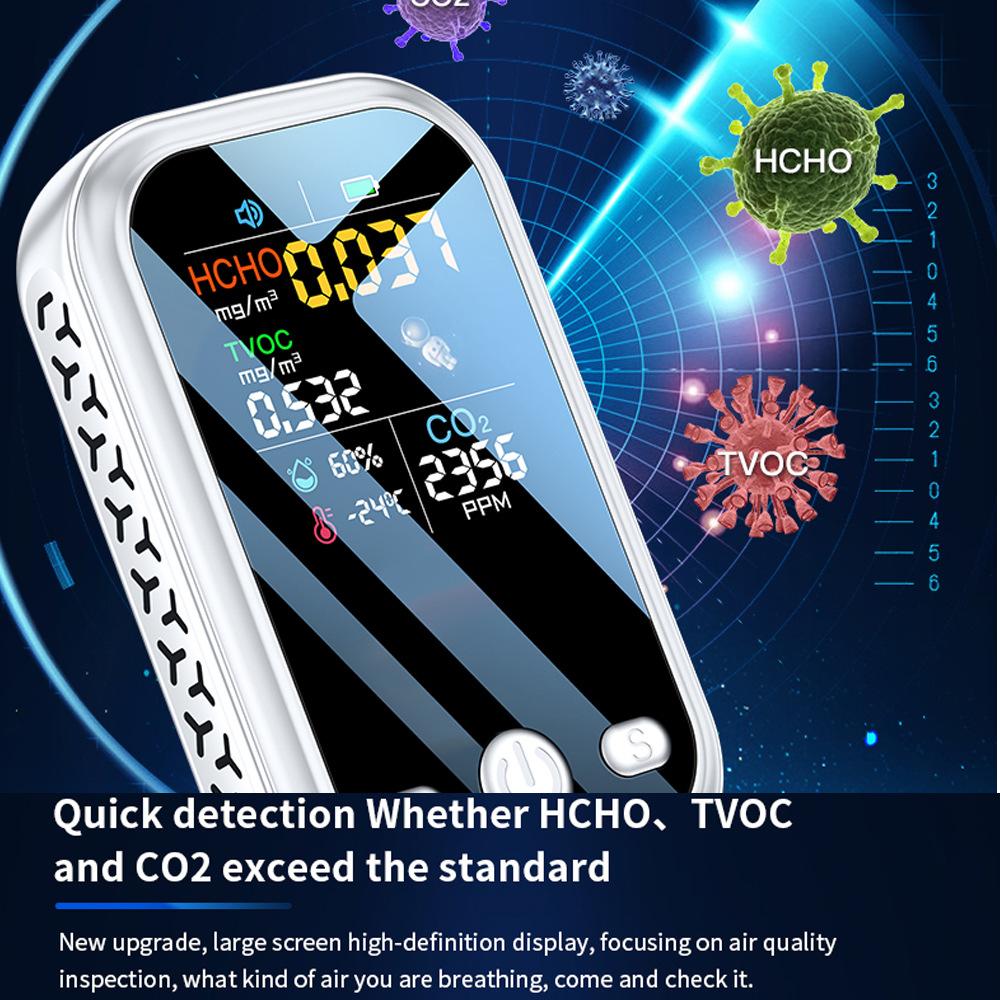 Home Travel 5-in-1 Air Quality Monitor TVOC HCHO Temperature and Humidity Measurement CO2 Detector Air Safety Detection