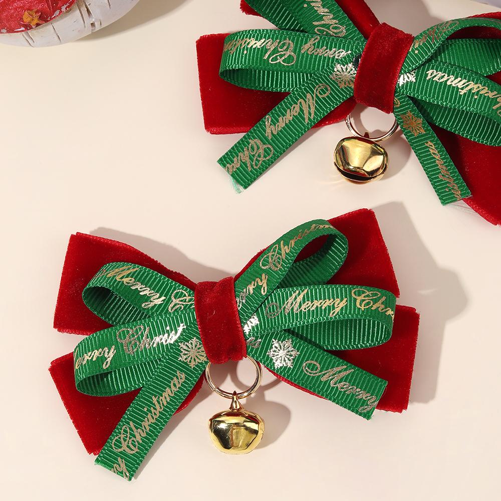 2Pcs Letter “Merry Christmas” Bow Hair Clip Exquisite Velvet Bow Bell Pendant Hair Accessories For Girls Xmas Party Hairpin Gift