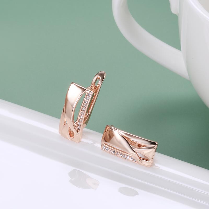 New Square  Rose Gold Color Earrings For Women Simple Geometry Natural Zircon Drop Earrings Vintag Wedding Jewelry