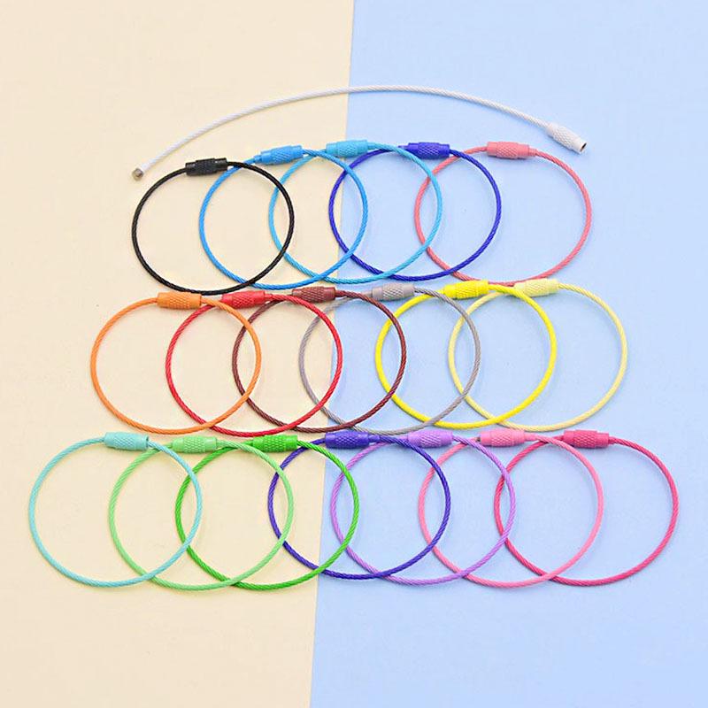 Colorful Iron Steel Wire Keychain with Rotating Screw and Button - DIY Jewelry Pendant Accessories.