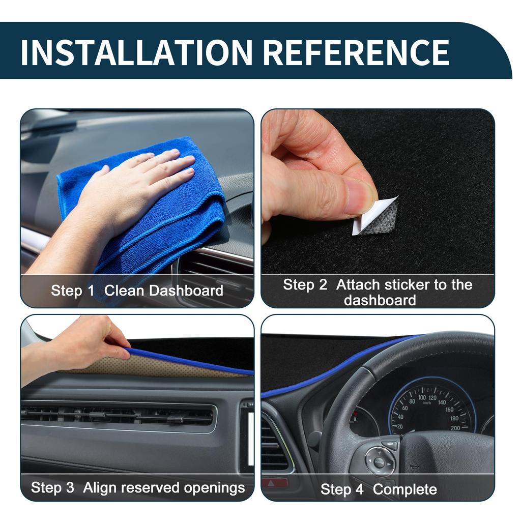 TUCKBOLD Dashboard Mat for Fiat 500 Car Dashboard Protective Interior Customization Parts Sun Flannel Black with Blue Set (2008-2023), Cover, Mat, &
