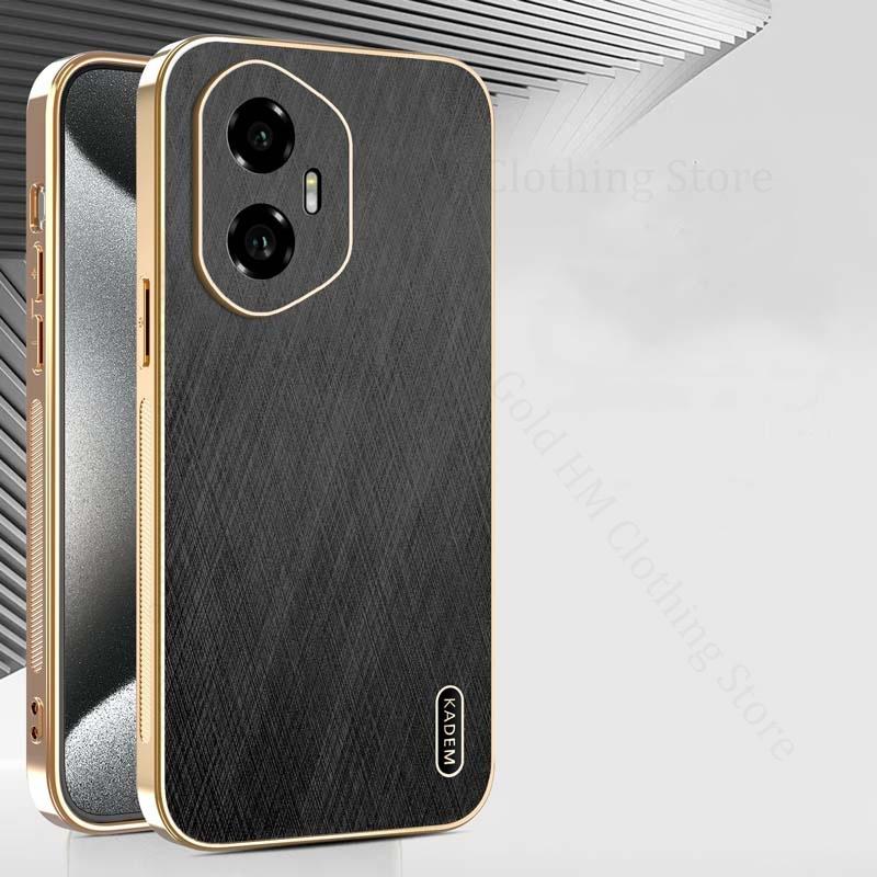 

Gold Silk Leather Texture Plating Phone Case For Honor 300 Ultra 200 Pro X60 Pro 6D Electroplated Tough Cover Magic 7 Pro 6 Pro For Honor 300 Ultra чёрный