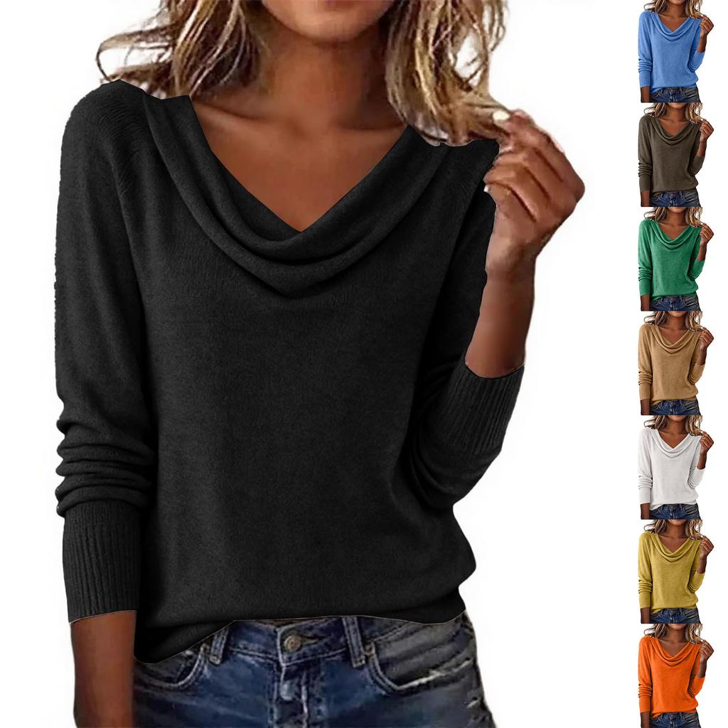 Women's Casual Cowl Neck Long Sleeve Color Sweater
