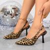 Woman Pumps Large Size Fashion Pointed Toe Shallow Buckle Strap Heels Sandals Sexy Slingbacks Leopard Stiletto High Heels Heels