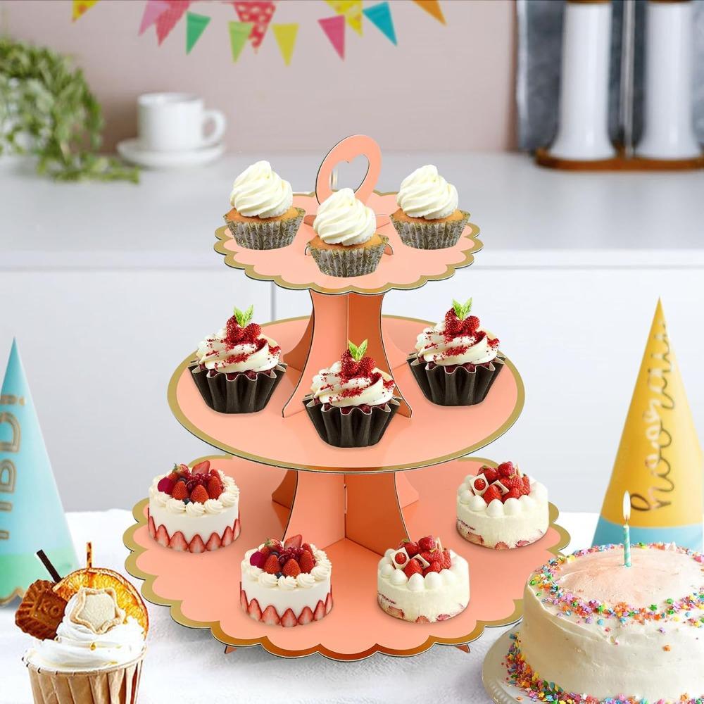 Disposable Three-layer Hot Stamping Paper Cake Stand Birthday Party Supplies Floral Tea Party Wedding Party Cake Decoration