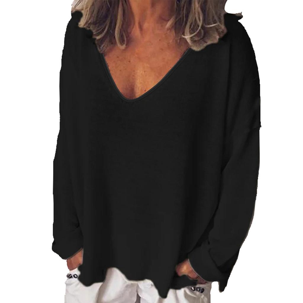 Fashion Summer Women T-Shirt Solid Color Casual Versatile Loose Tops V-Neck Blouses Long Sleeve Shirt Perspective Y2K Tops