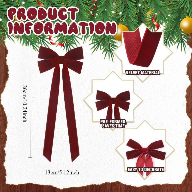Large Red Velvet Christmas Bow Ornament Xmas Tree Hanging Decor for New Year Wedding Party Home Decoration