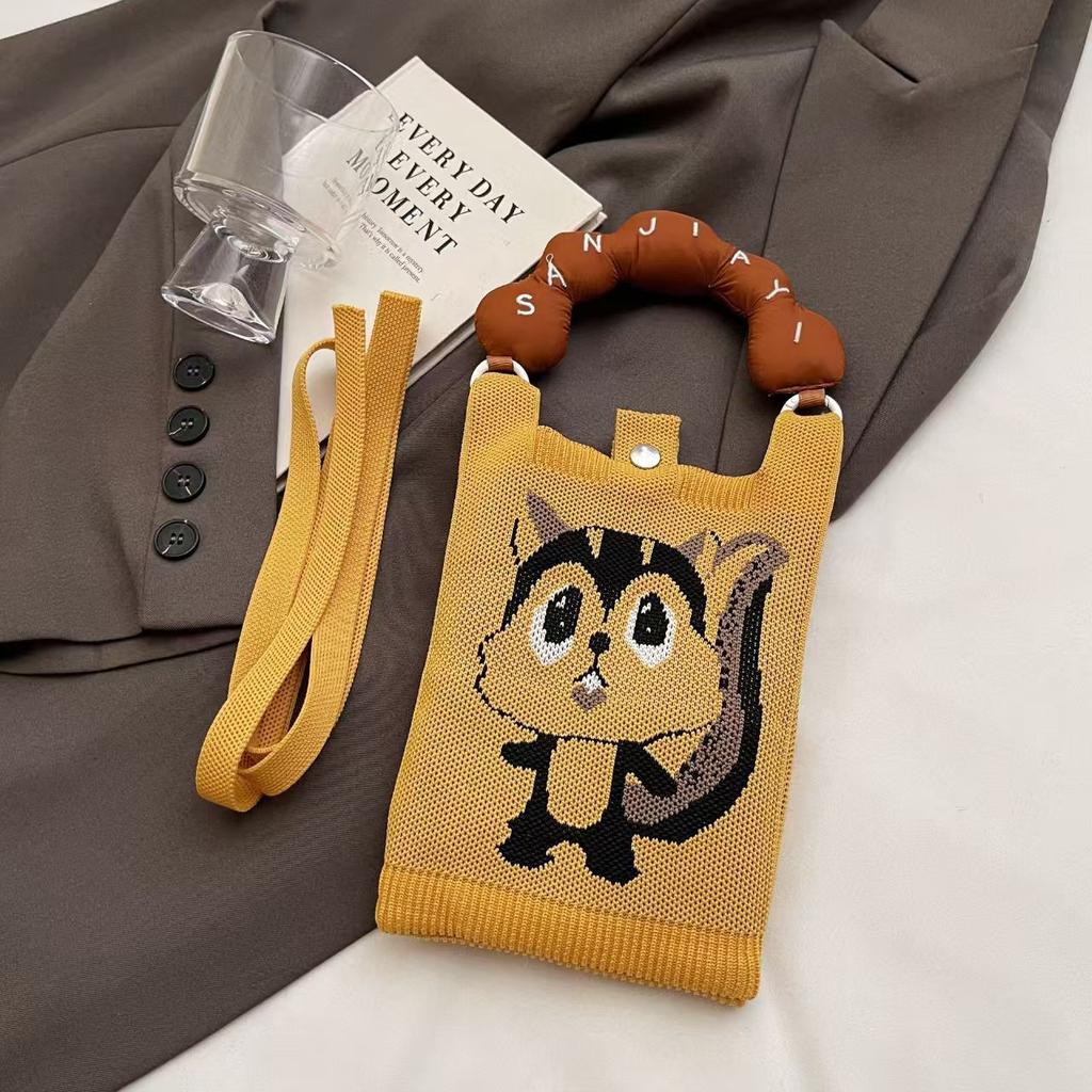 Sommer Damen Niedliche Mini-Tasche Vielseitige Mode Handytasche Cartoon Gestrickte Handtasche Umhängetasche Umhängetasche