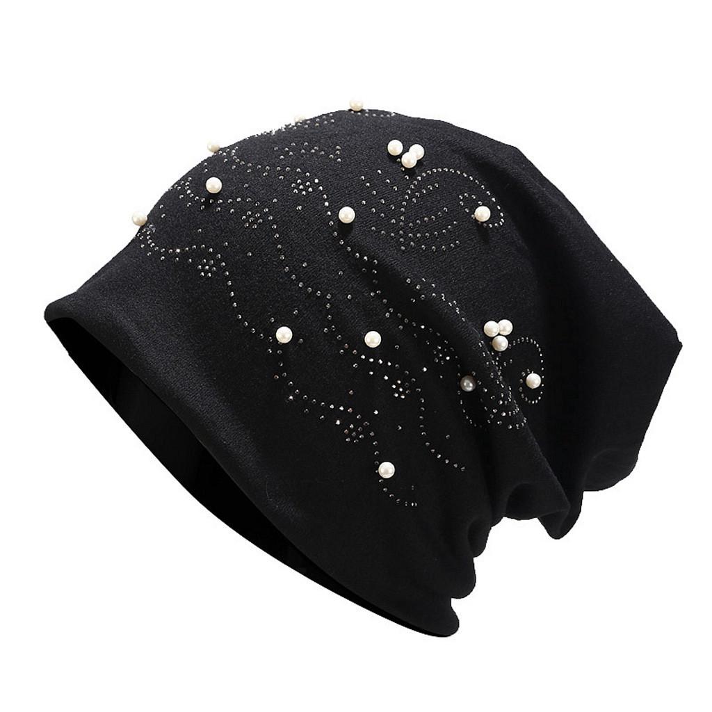Fashion Women Stretch Headgear  Color Beading Pearl Head Scarf Wrap Hat Cap