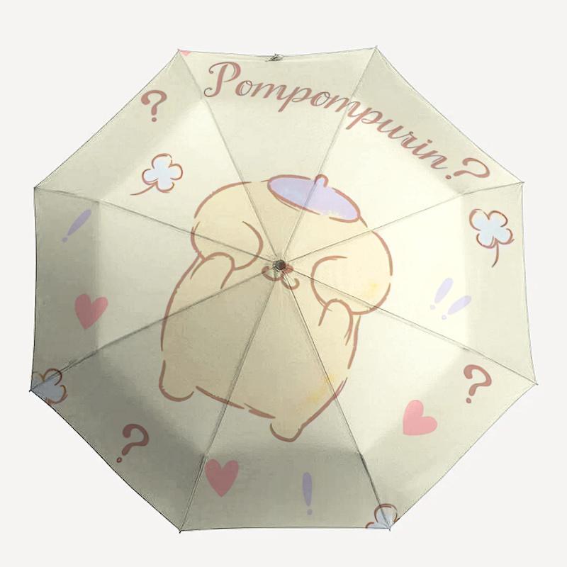 1pc Pompompurin Automatic Folding Umbrella: Portable 3-Fold Design with Iron Frame, Perfect for Outdoor Use, Festive Gifts, Travel, Daily Use, and Fan