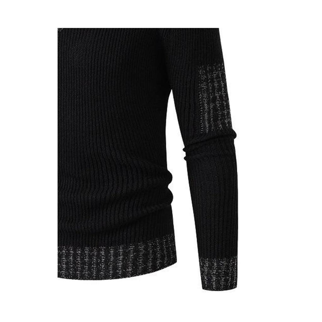 Men's Casual -color Patchwork Long-sleeved High-neck Sweater, Men's Fitted Knitted Pullover, Scarf Collar Sweater