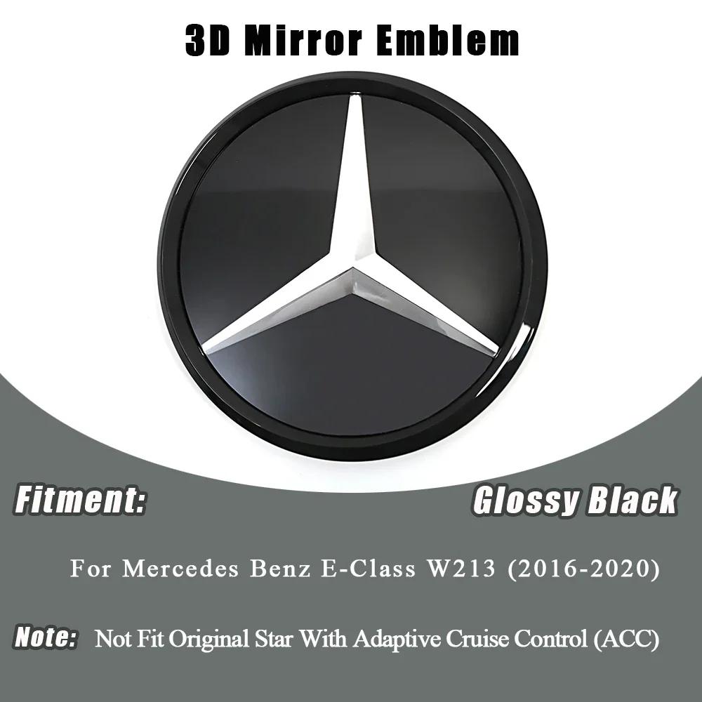 Hot Car Sticker 3D Mirror Front Grille Star Emblem  For Mercedes Benz E-Class W213 2016-2020 E200 E250 E300 Logo Glossy Black Ch