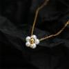 Modische Blume Gänseblümchen Perlenkette, 18K Vergoldete Titanstahl Schlüsselbein Kette für Damen
