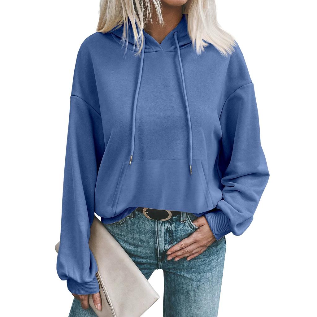 Damen Modischer Herbst und Winter Einfarbig Lässiger Lockerer Kopf Langarm Kapuzenpullover