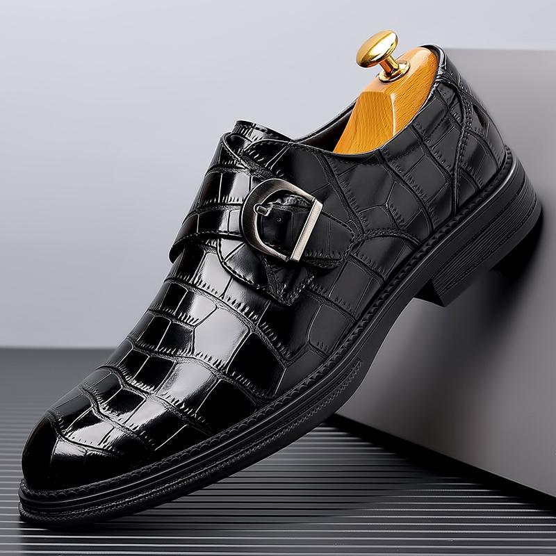 Fashion Fashion Trends Men Crocodile Pattern Leather Shoes Men Italy Style Business Dating Loafers Shoe Thick Soled Pointed Buckle Shoes