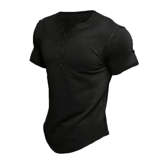 Men Tops Young Style Solid Color Slim Fit V Neck Short Sleeves Summer T-shirt Daily Clothes XL чёрный 1450₽