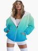 Gradient 3D Print Casual Long Sleeve Zip-Up Hoodie for Women