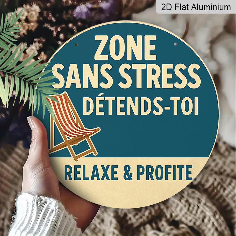2D Flat, 1pc Suitable for Decorating Stress-Free Zone Sign - 7.87" Vintage Round Aluminum Wall Plaque with "Relax and Enjoy Life" Quote