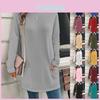 Fashion Color Womens Casual Solid Long Sleeve Loose Crewneck Pocket Top