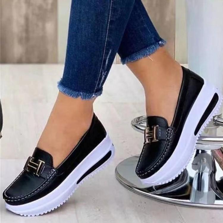 Independent Station autumn new muffin bottom round head solid color single shoes light mouth one pedal thick sole single shoes women