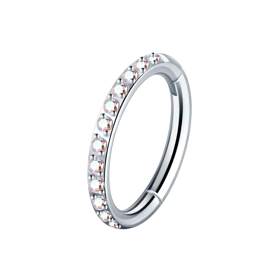 1/5 Pezzi Anelli Naso in Acciaio Zircone CZ 6/8/10/12mm Segmento Cernierato Orecchio Cartilagine Trago Orecchini Helix Cerchi Clicker Piercing Gioielli