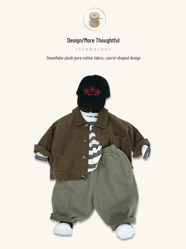 Korean Retro 2025 Autumn Unisex Casual Loose Fit Pants - Pure Cotton Children's Harem Carrot Style