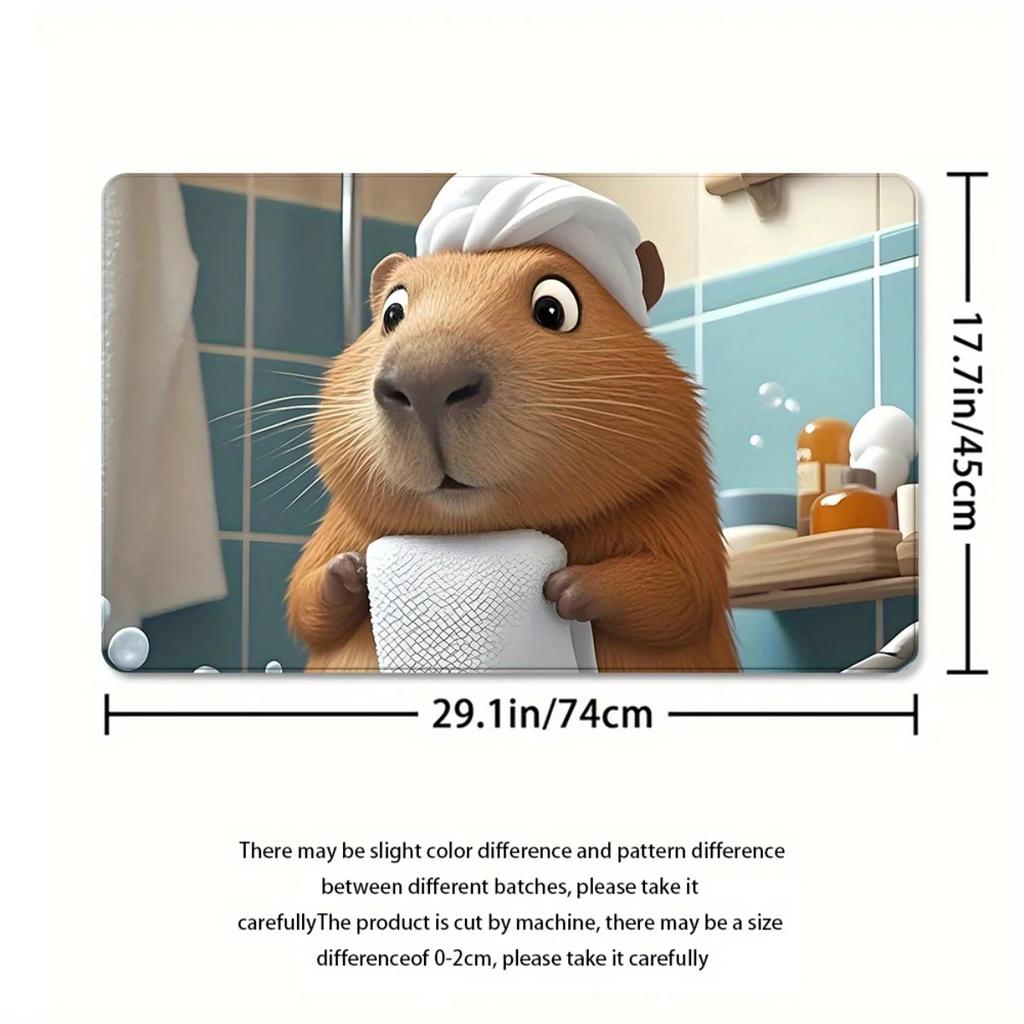 4-teiliges Cartoon-Niedliches und Lustiges Capybara Eichhörnchen Badezimmer-Set - 2D FLACHER Duschvorhang und Rutschfeste Badematten für Badezimmerdekor Exquisit