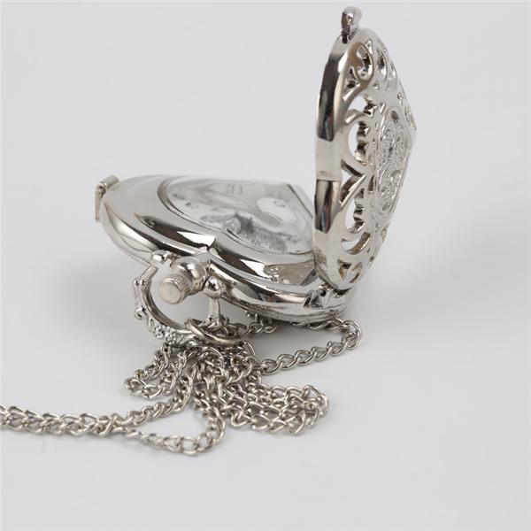 Hollow Heart-Shaped Pocket Watch Necklace Pendant Chain Women