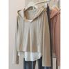 Hooded Sweatshirt Plus Size Ladies Shoulder Asymmetrical Fake Two-Piece