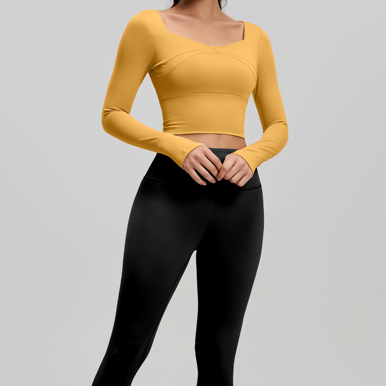 

2026 Spring/Summer Patchwork Long Sleeve No-Bra Yoga Set - Nude Feel Fitness Wear for Women M