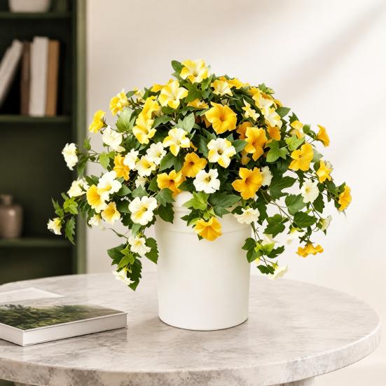 Fake Flowers for Outdoors Artificial Petunia Outdoors, Outdoor Planters, UV Resistant Petunias, Weatherproof Flower Bouquets Realistic Morning