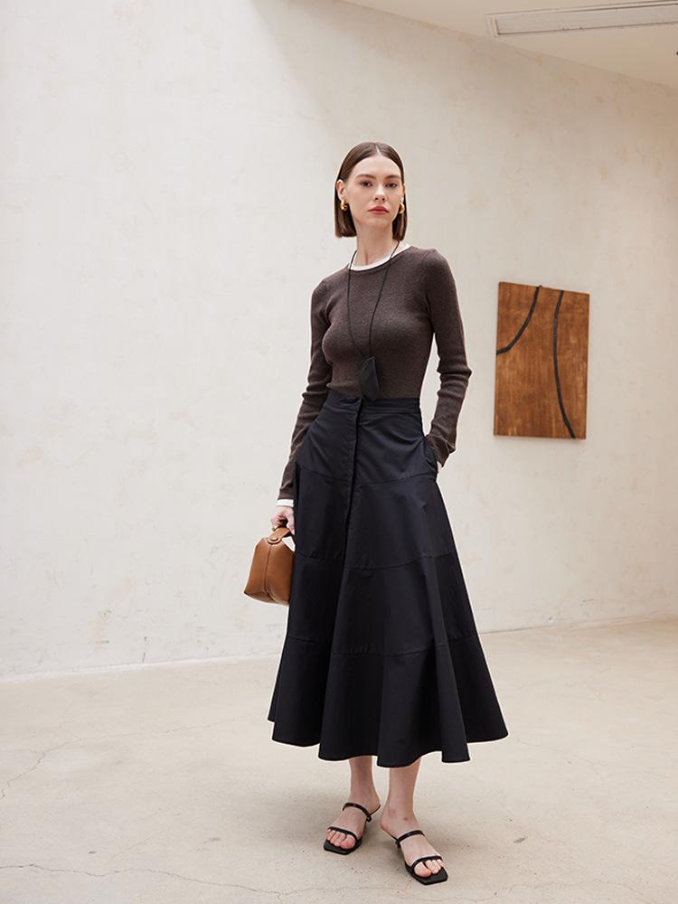 2026 Black Women s 100% Cotton Cinched Waist Midi Skirt 36 чёрный