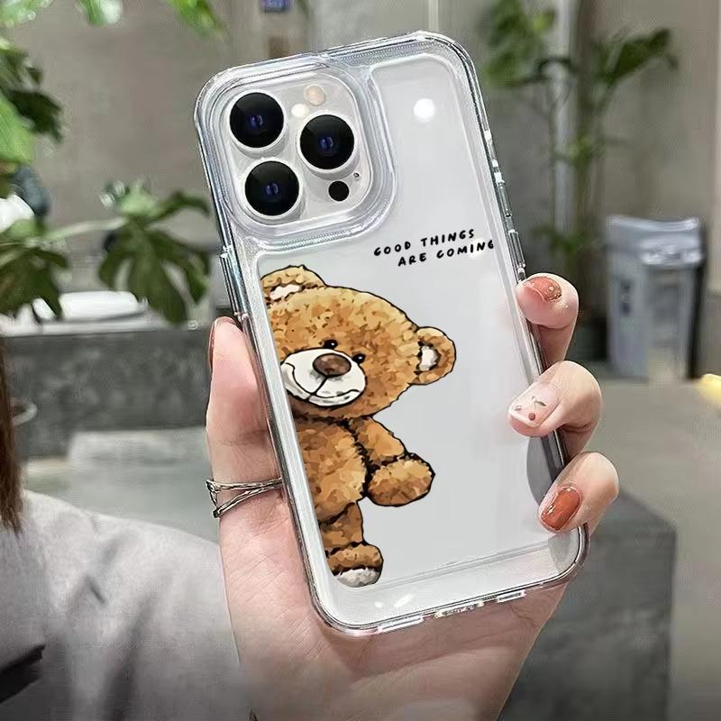 Cute Bear Pattern Phone Case For Samsung Galaxy S26 S25 Ultra S24 S23 FE S22 S21 Plus S20 A73 A72 A71 Clear Bumper Cover