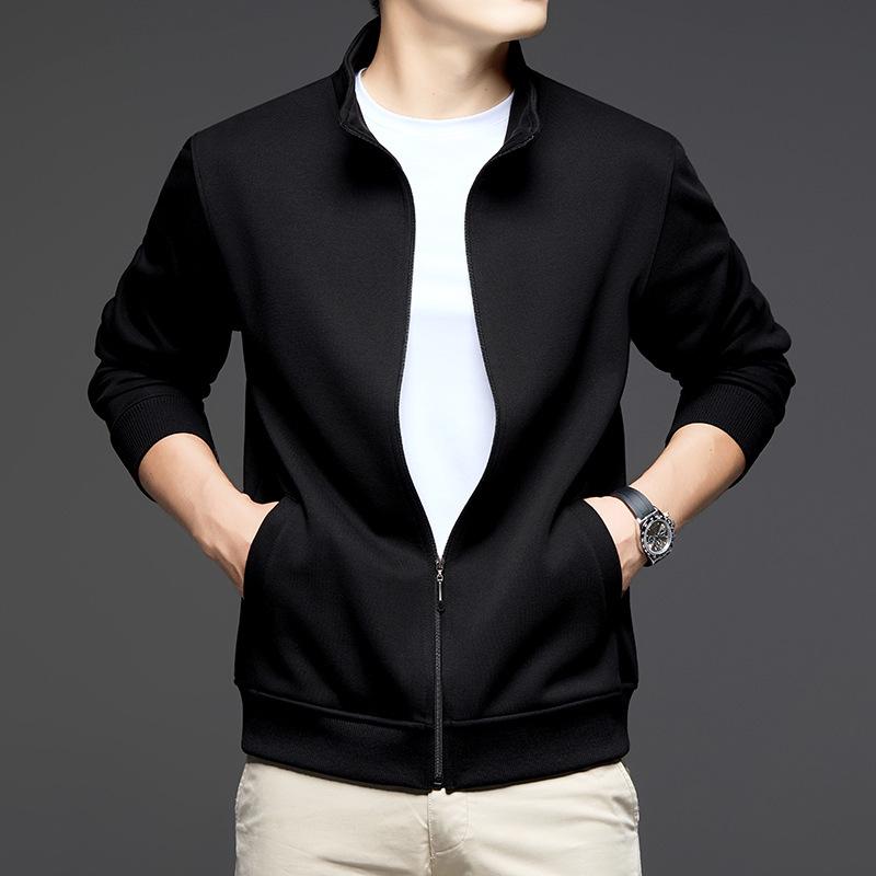 2025 Autumn Men's Stand-Up Collar Combed Cotton Jacket: Casual Sport Fashion Solid Color Cardigan Sweatshirt