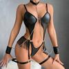 Body Fetish Sexy Nero Pelle PU Lingerie Porno Manette Frange Bambola Sessuale Corpo Sensuale Scollo a Catena Pancia Scoperta Kit Danzatrice del Ventre Alta Qualità
