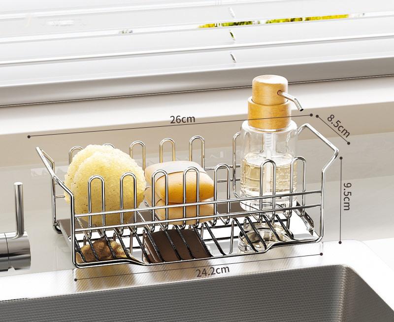 HeMu Stainless Steel Rag Rack Foldable Kitchen Table Top Drain Rack Multifunctional Brush Cup Storage Rack